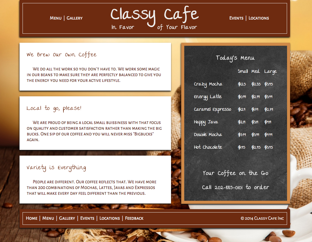 Classy Cafe Website